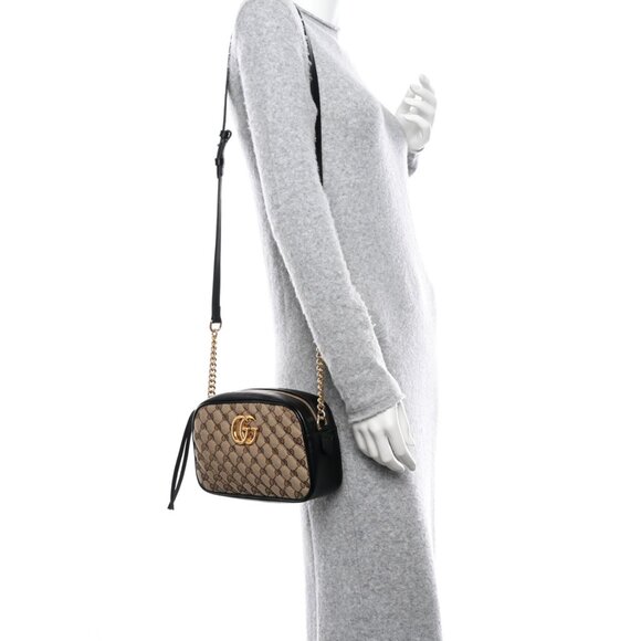 Gucci Monogram Matelasse Diagonal Small GG Marmont Chain Shoulder Bag - Picture 5 of 13